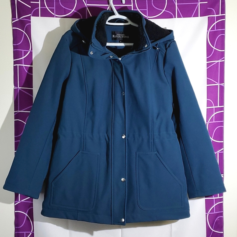 Northern Reflections Women's Dark Teal/Blue Fleece Lined Winter Coat w/ Hood - L